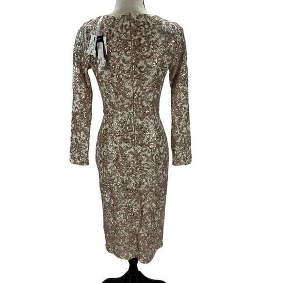 XScape Long Sleeve Sequin Lace Midi Dress - Beige / Sand - size 4P - Picture 4 of 12
